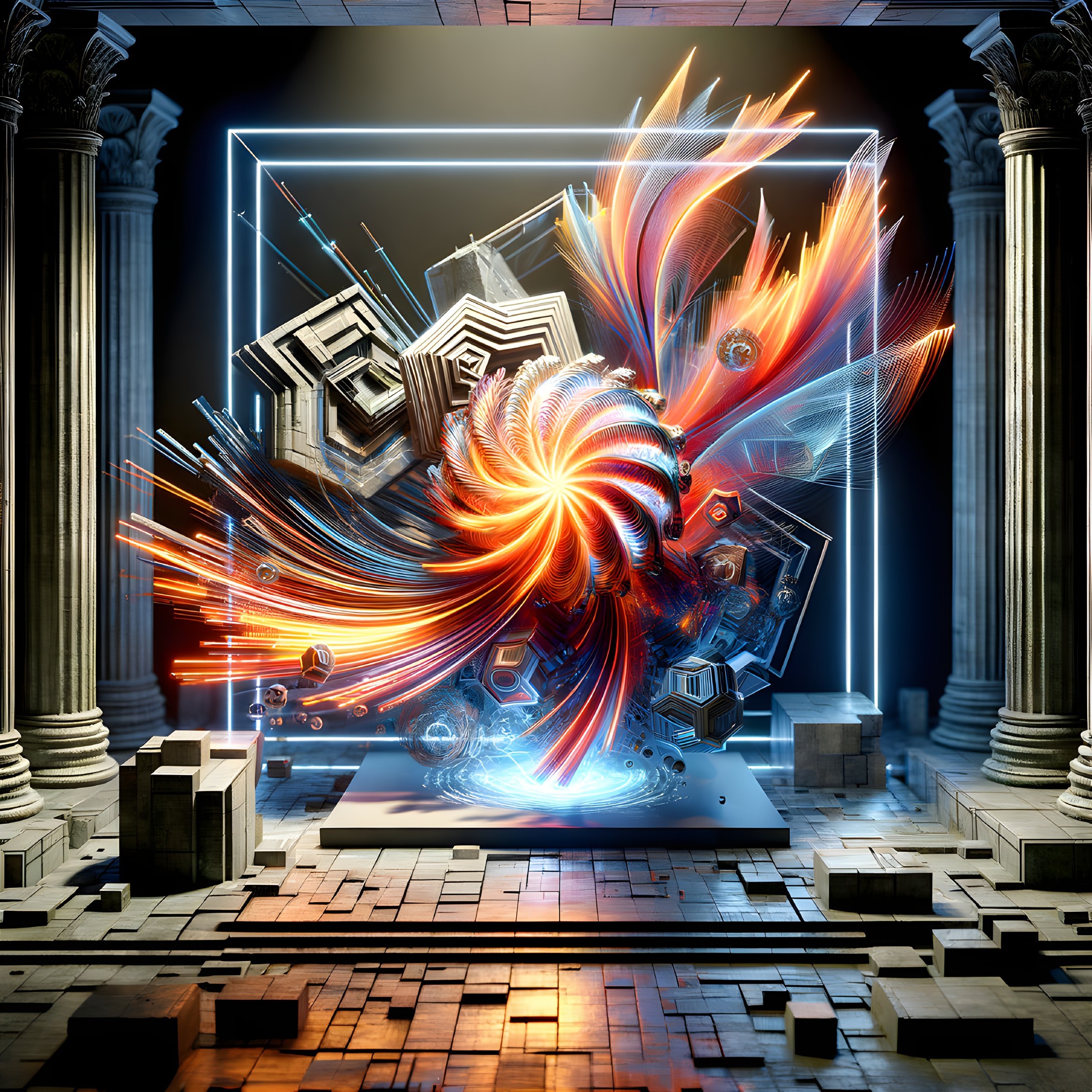 Colorful Digital Art in Classical Architecture Setting