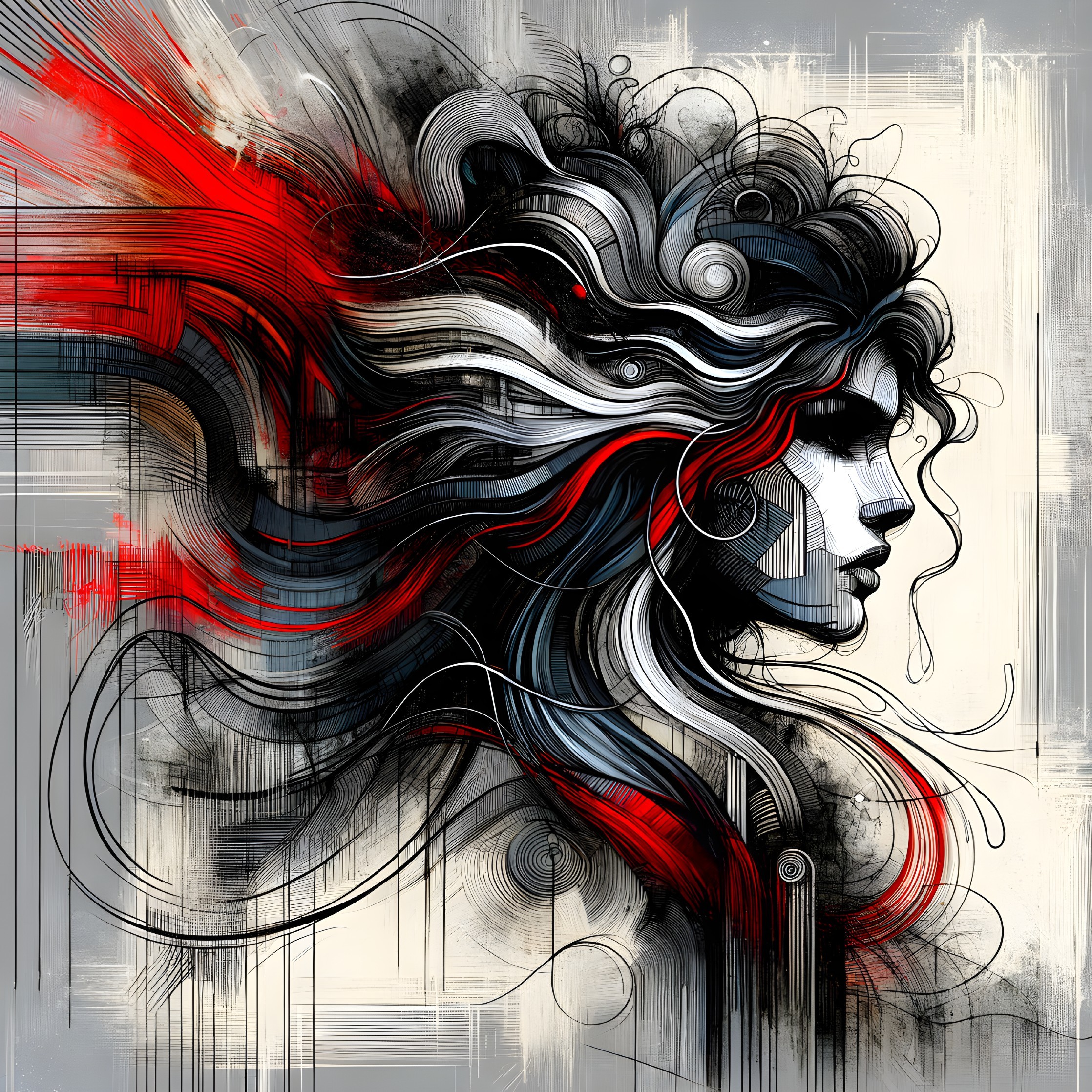 Abstract Portrait of a Woman with Flowing Hair