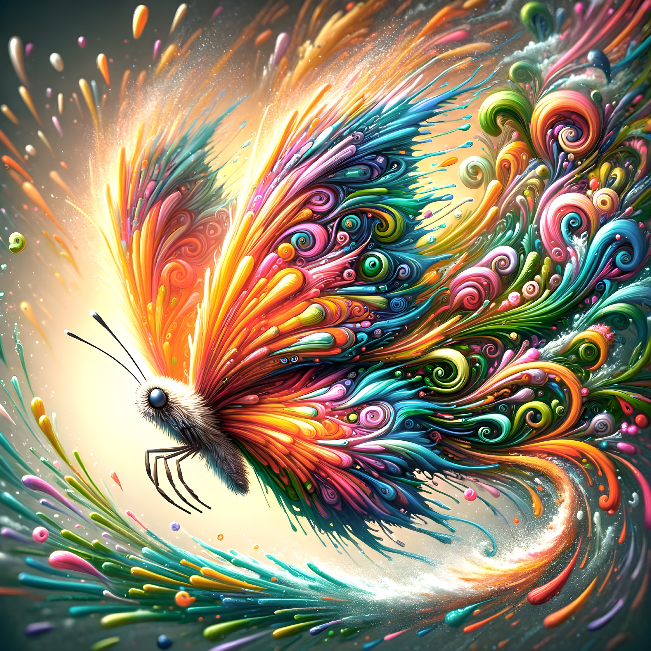 Vibrant Butterfly with Colorful Fluid Shapes Background