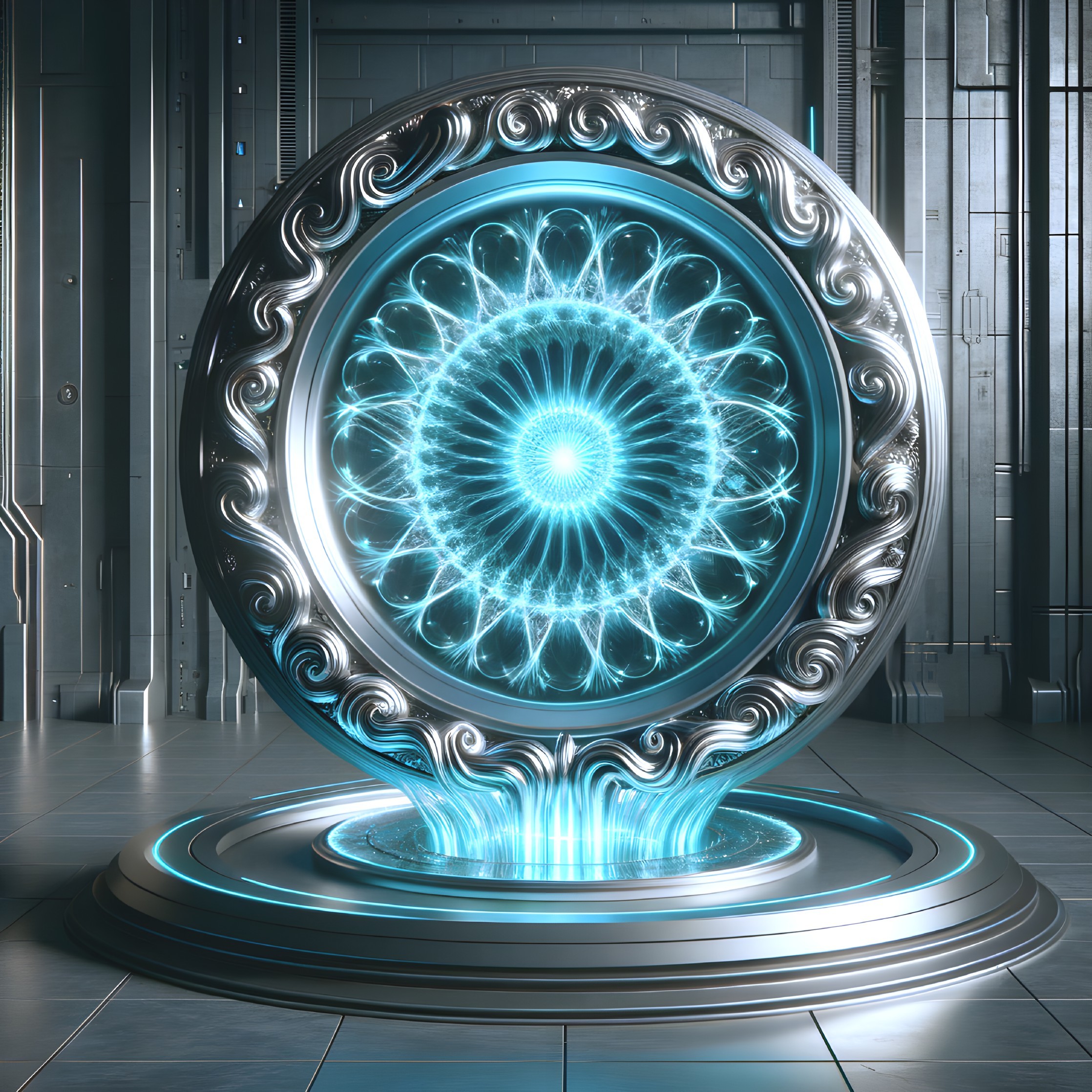 Futuristic Portal with Glowing Blue Energy Pattern