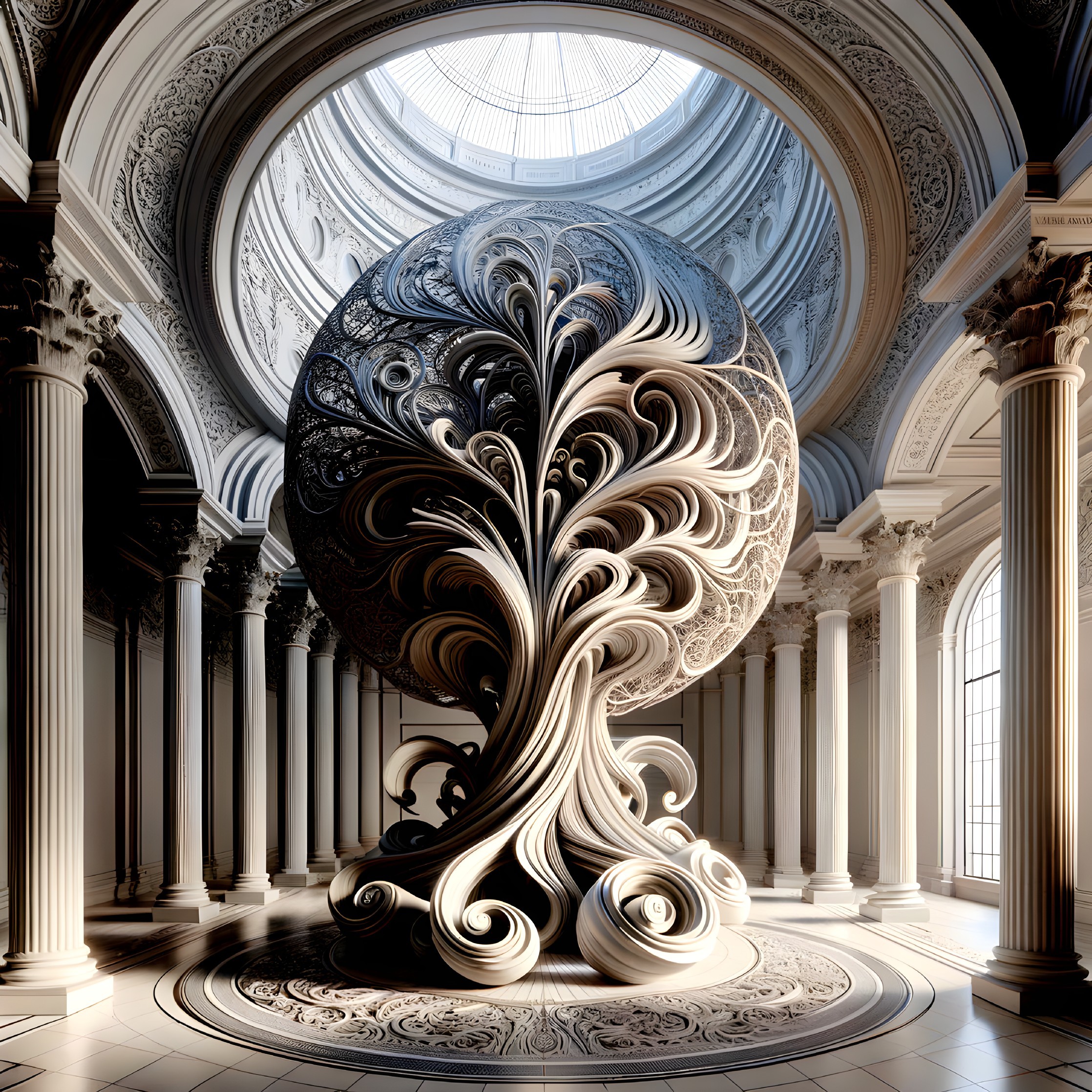 Fractal Tree Sculpture in Classical Rotunda Setting