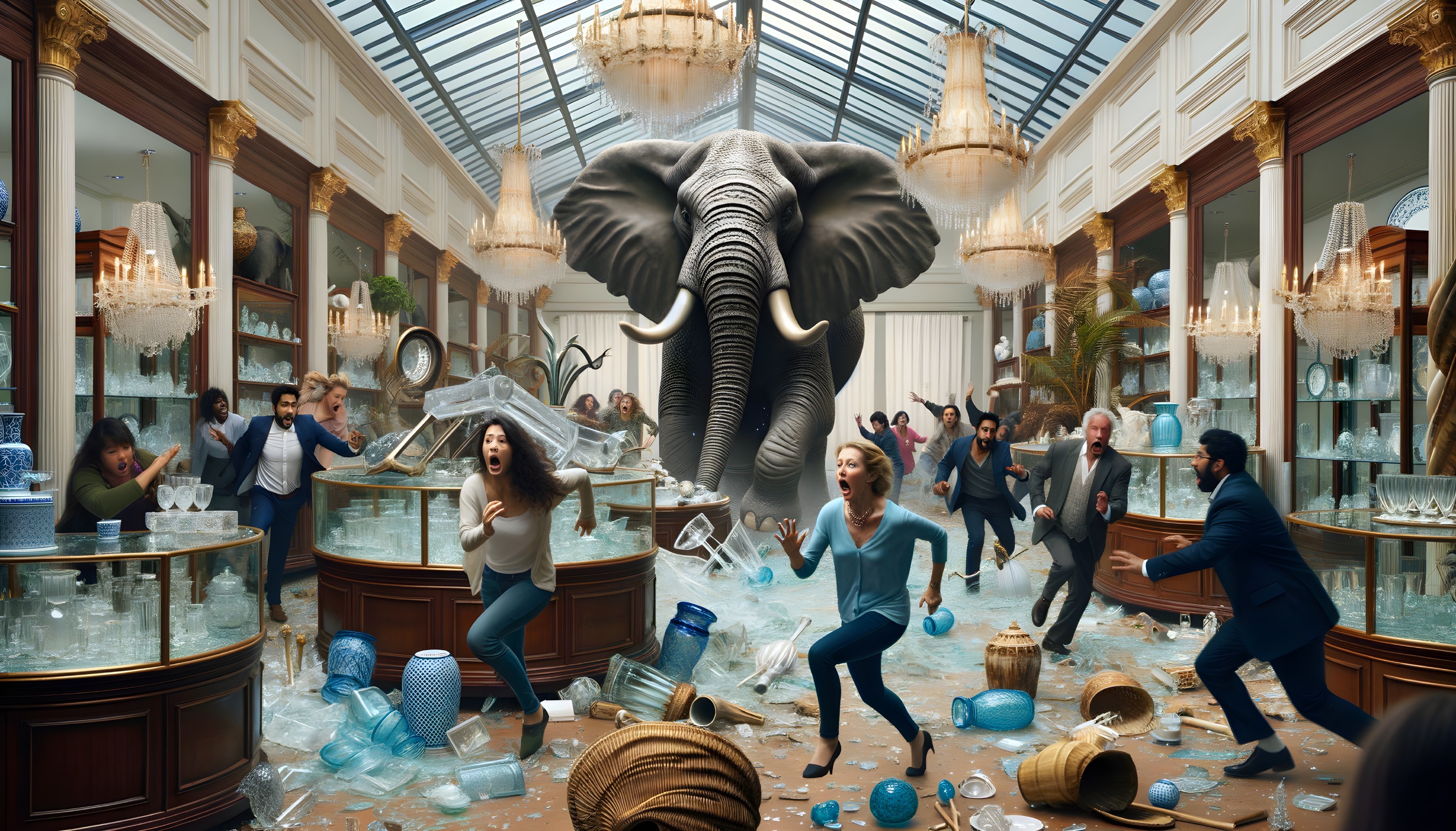 Elephant Charges Through Luxurious Room Causing Chaos