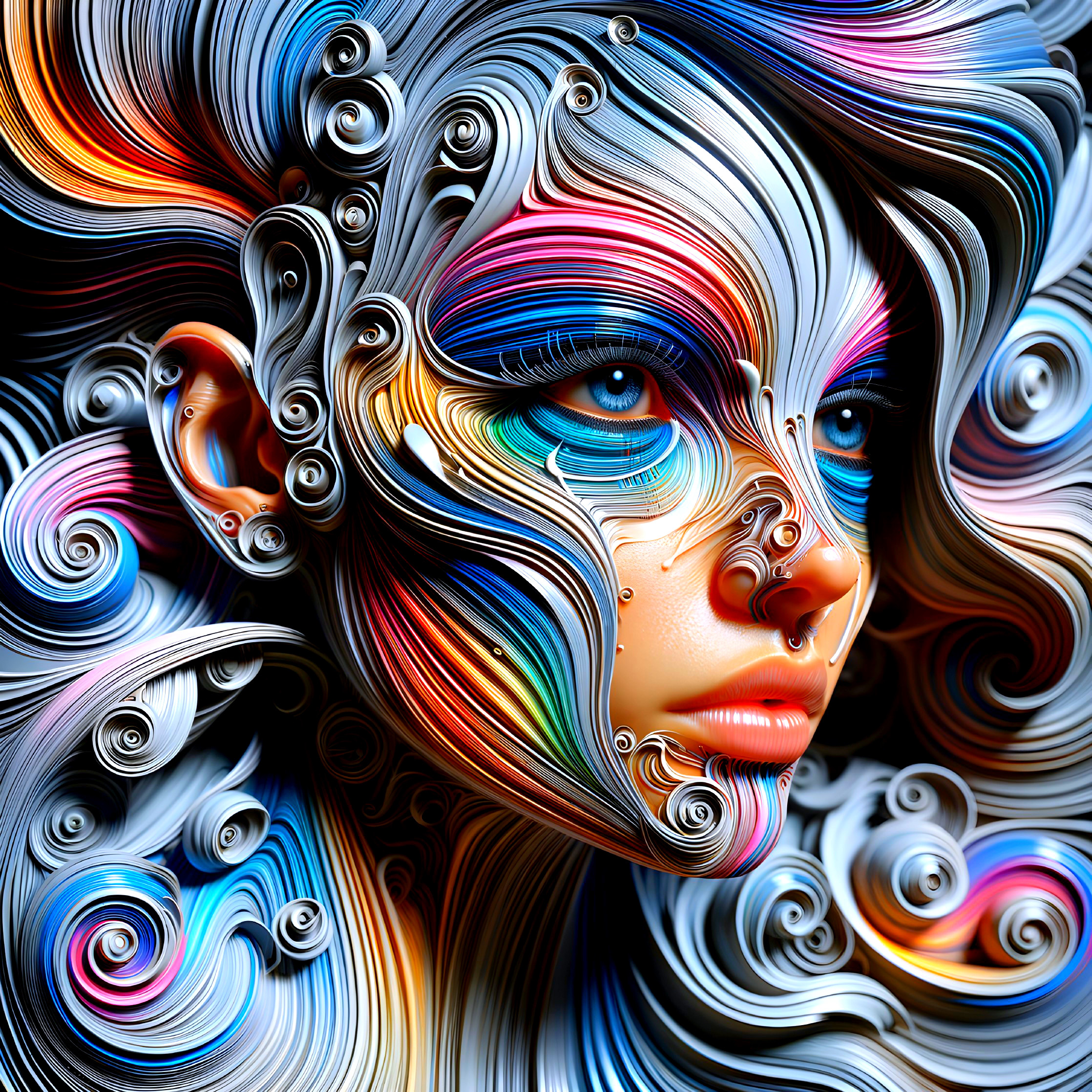 Stylized portrait with vibrant swirls and bold colors