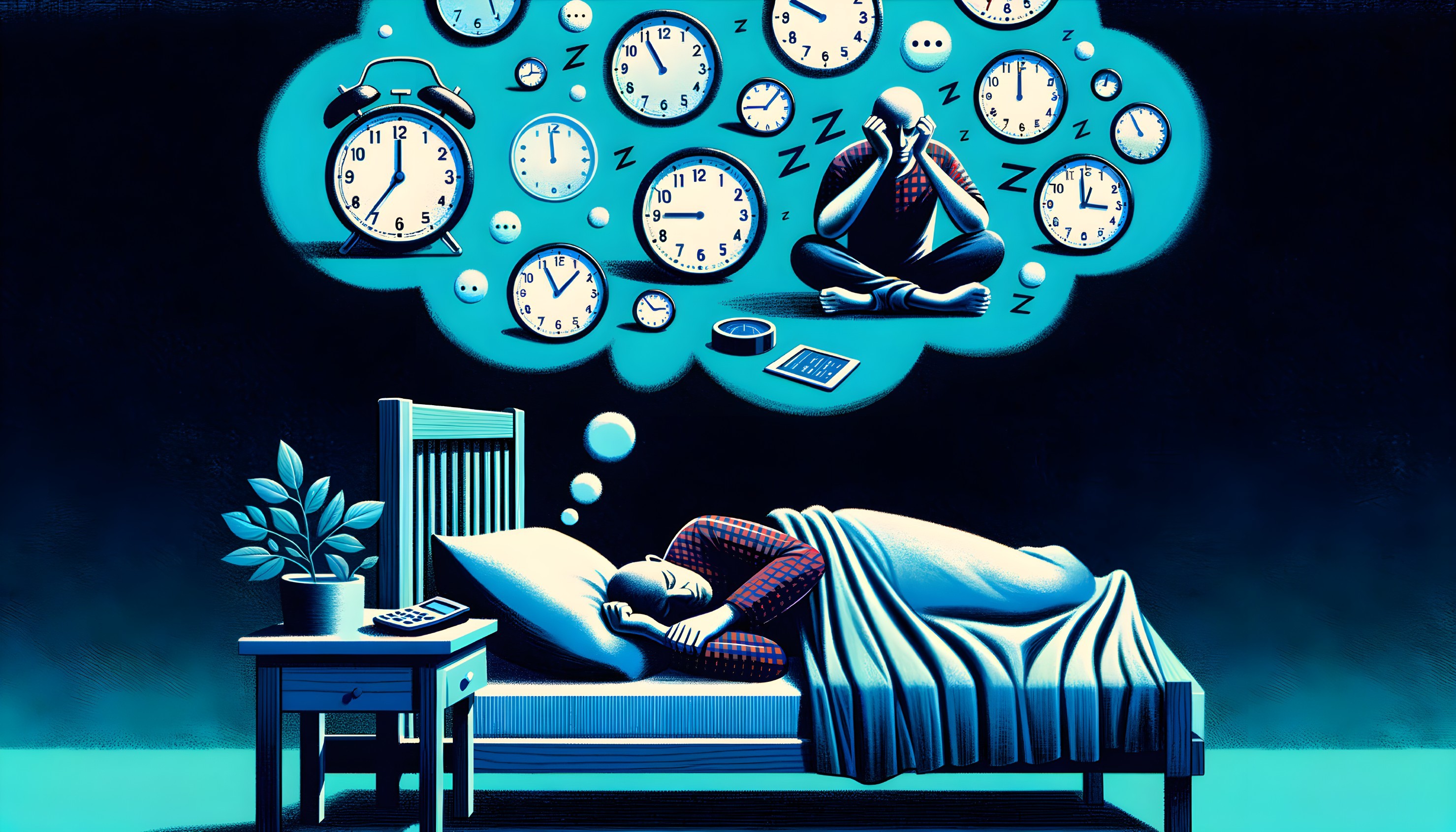 Person Sleeping Peacefully Amidst Clocks of Anxiety