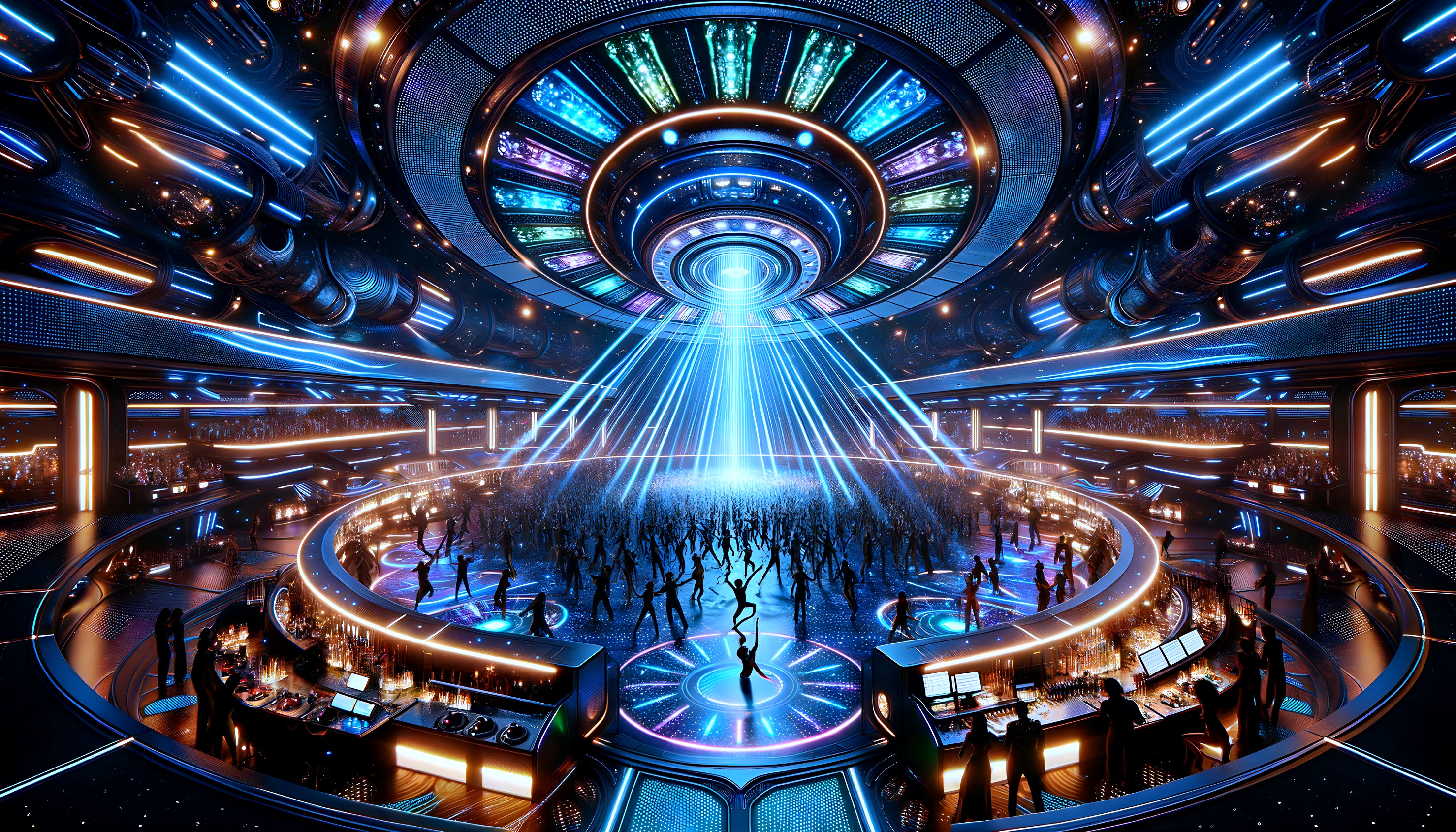 Futuristic Interior with Glowing Cylindrical Structure