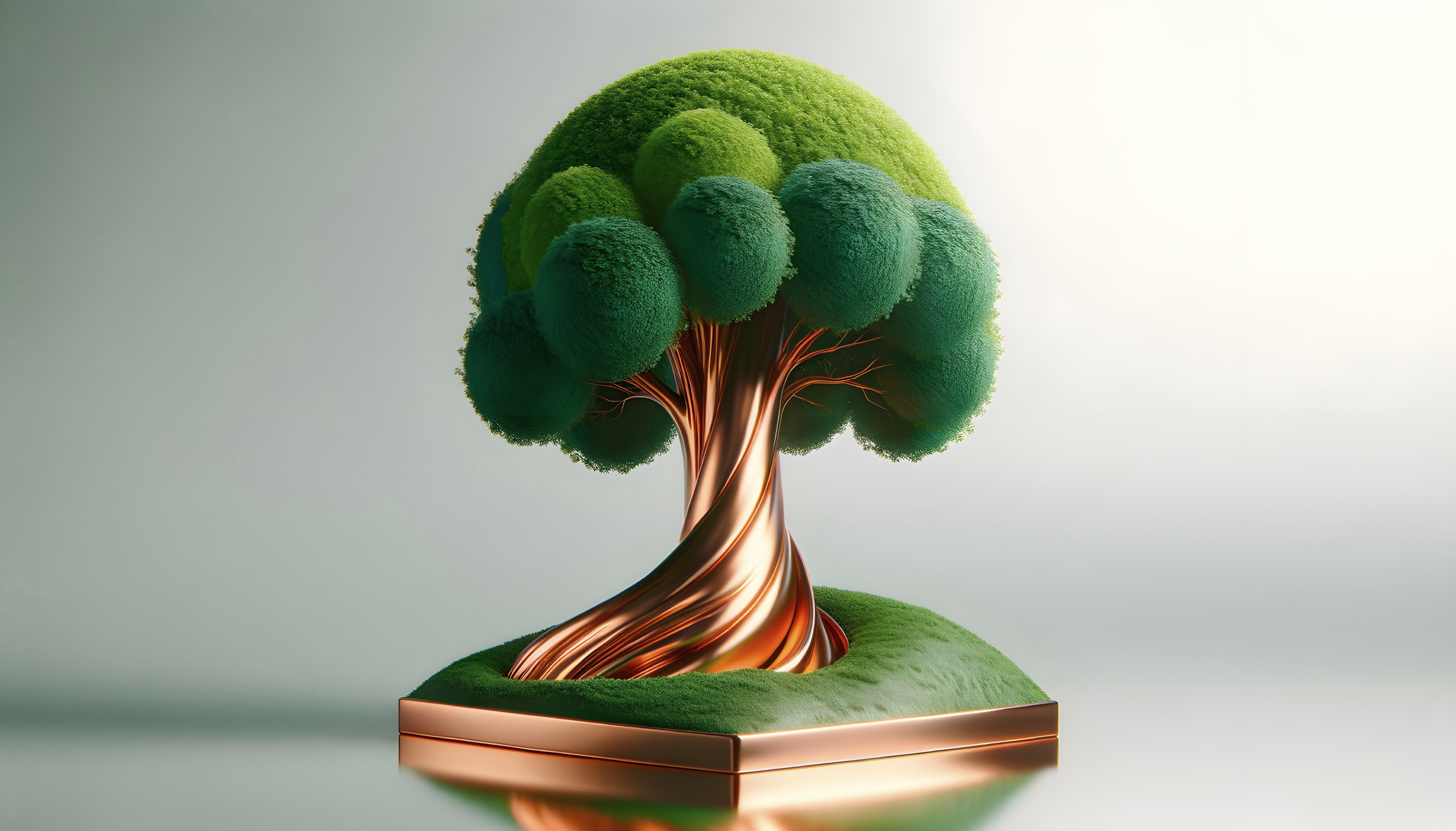 Stylized digital art of a tree with copper trunk