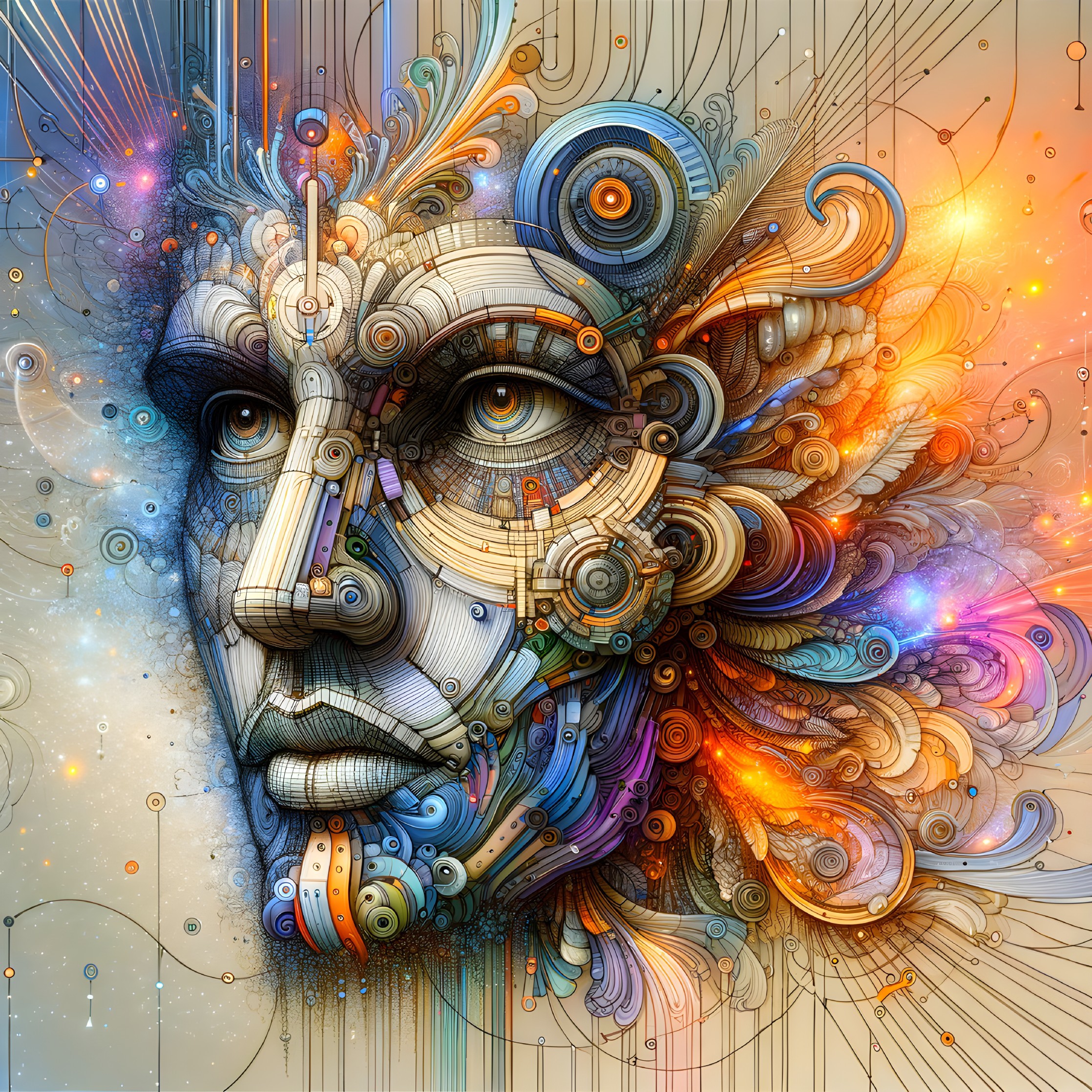 Surreal Face with Vibrant Colors and Abstract Patterns