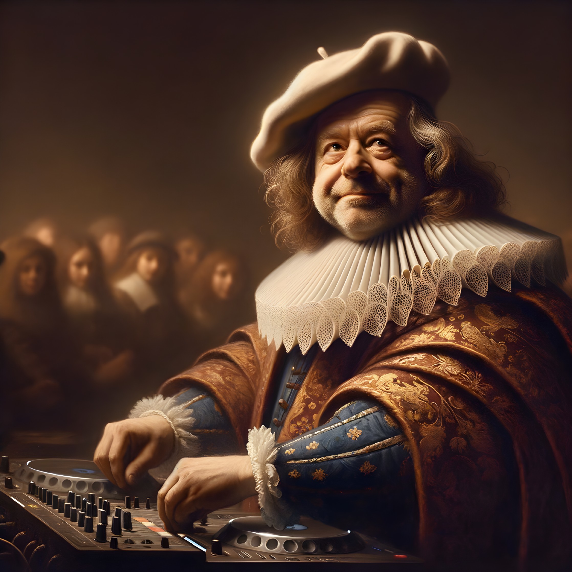 17th-Century Attire Meets Modern DJ Turntables