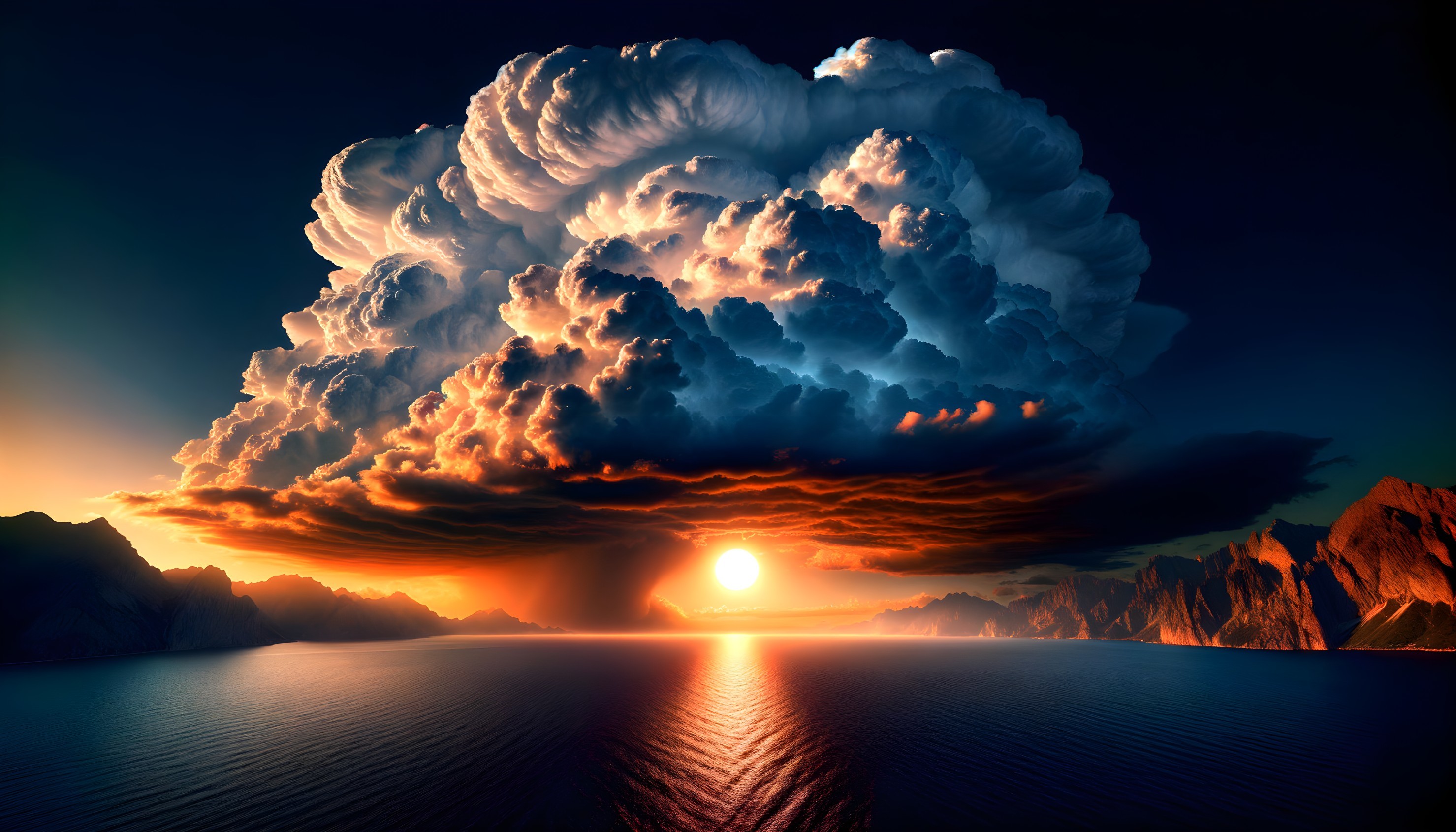 Cumulonimbus Cloud Formation Over Sunset Sea