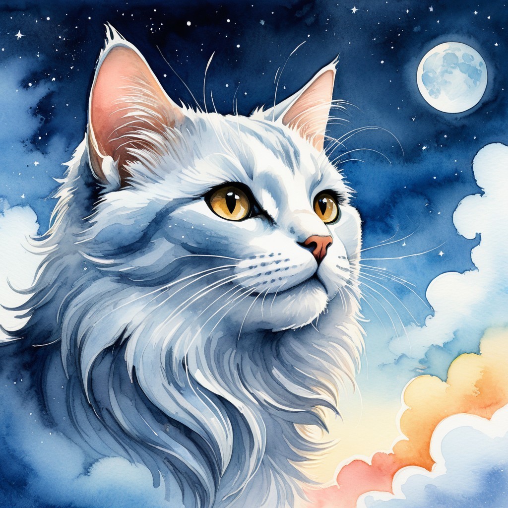 Majestic Cat Under Moonlit Sky with Dreamy Atmosphere