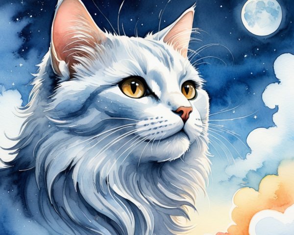 Majestic Cat Under Moonlit Sky with Dreamy Atmosphere
