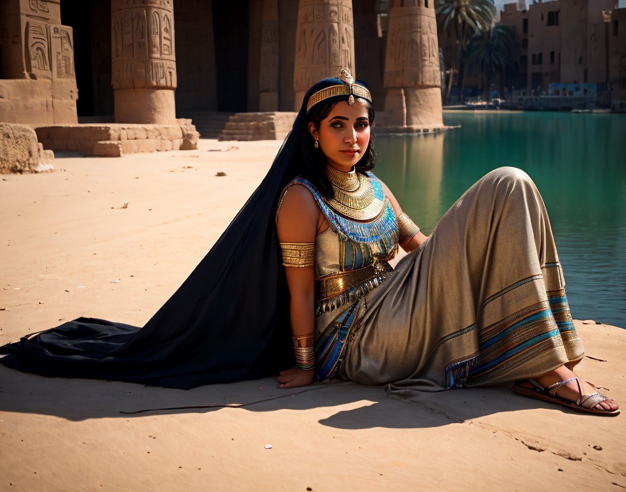 Ancient Egyptian Costume at Temple Complex by Water