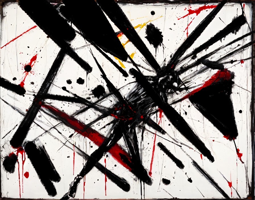 Abstract Expressionist Artwork with Black and Red Elements