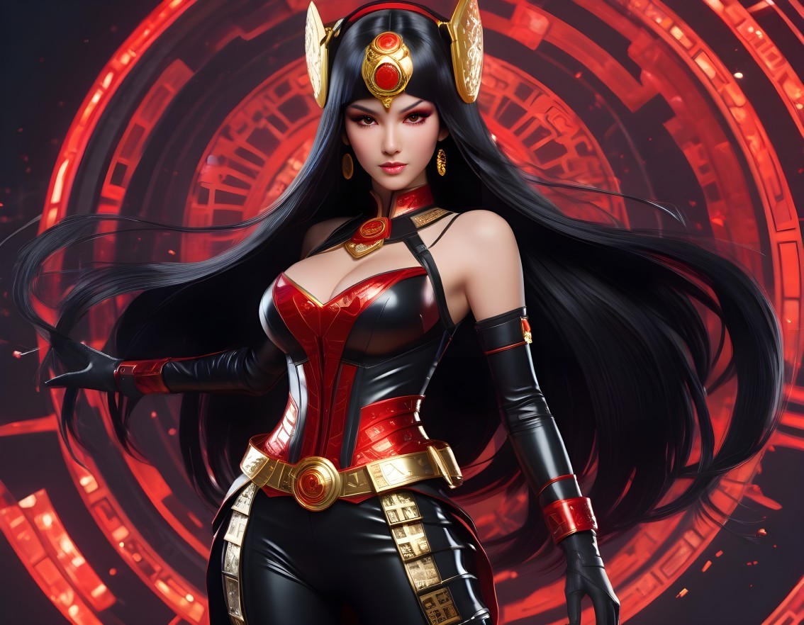 Stylized Digital Artwork of a Female Warrior Character