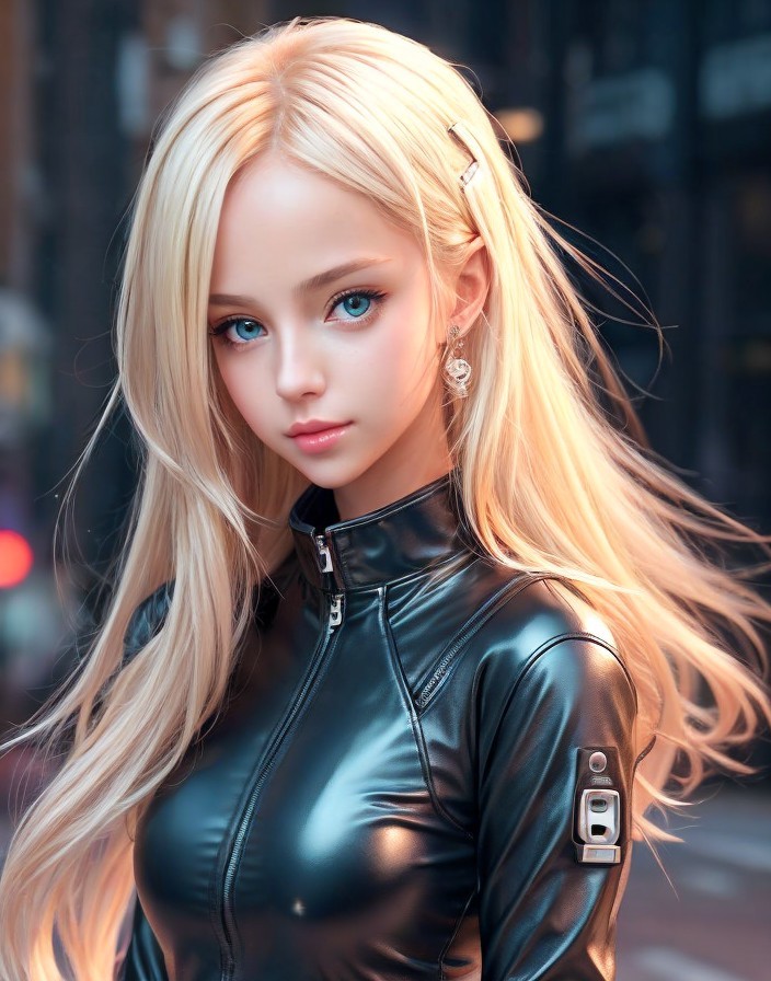 Digital artwork of a female character in a city street
