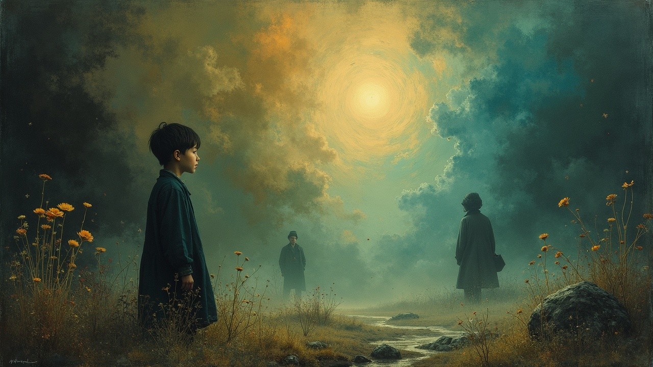 Dreamlike Landscape with Boy and Shadowy Figures