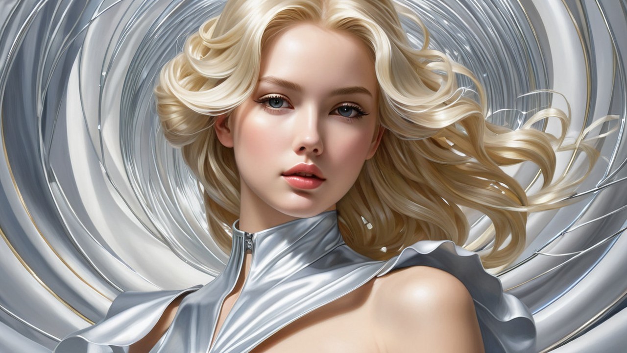 Portrait of a Young Woman in Futuristic Silver Outfit