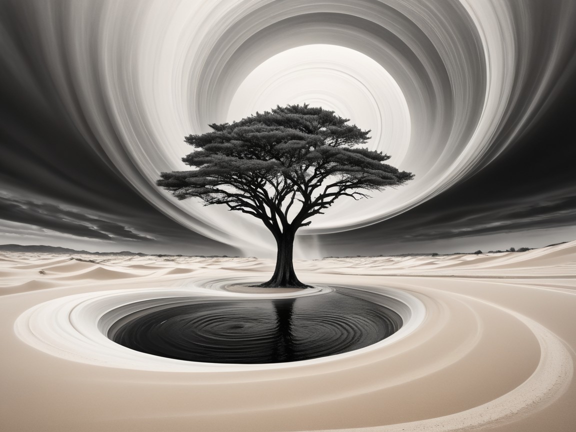 Solitary Tree in Abstract Black and White Landscape