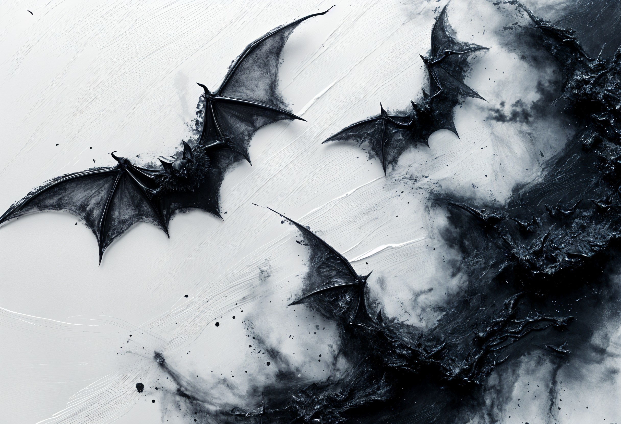 Stylized Bats in Flight Against Abstract Background