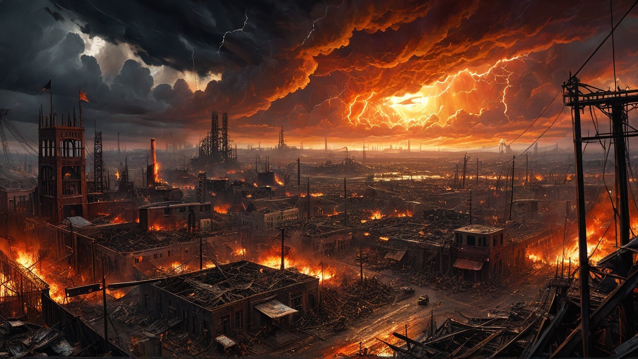 Post-Apocalyptic Landscape with Destruction and Chaos
