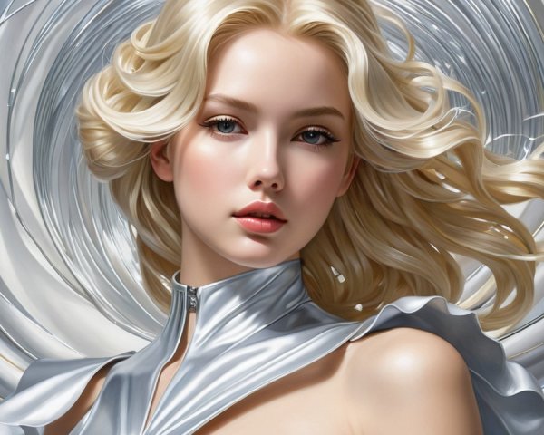 Portrait of a Young Woman in Futuristic Silver Outfit