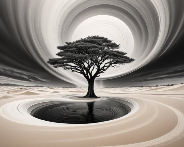 Solitary Tree in Abstract Black and White Landscape