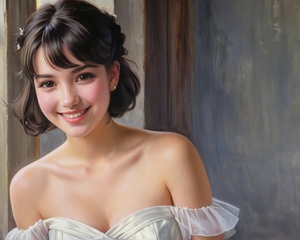 Young Woman in Elegant Dress by Sunlit Window