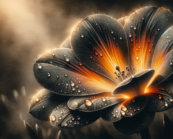 Glossy Flower with Deep Petals and Water Droplets