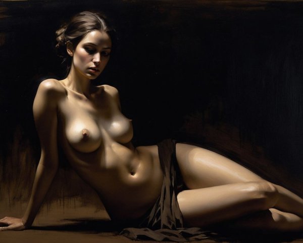 Reclining Female Figure with Draped Fabric and Shadows