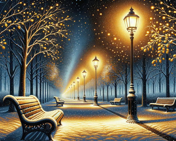 Serene Winter Scene in a Snow-Covered Park