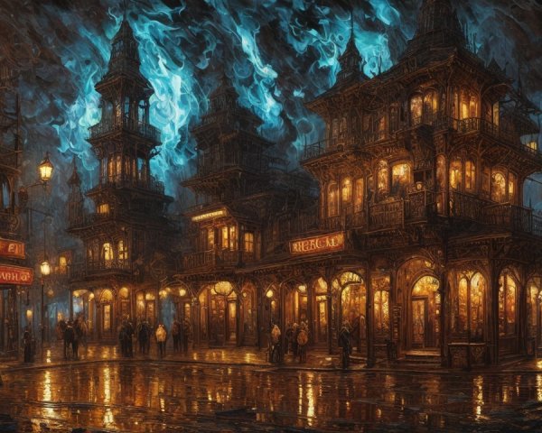 Atmospheric Street Scene with Vintage Buildings and Mist