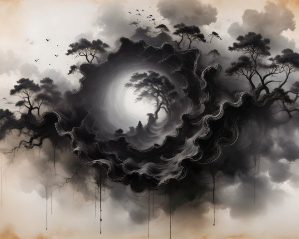 Swirling Vortex of Clouds with Silhouetted Trees