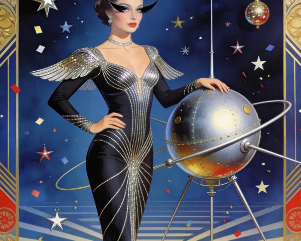 Vintage New Year Illustration with Glamorous Woman