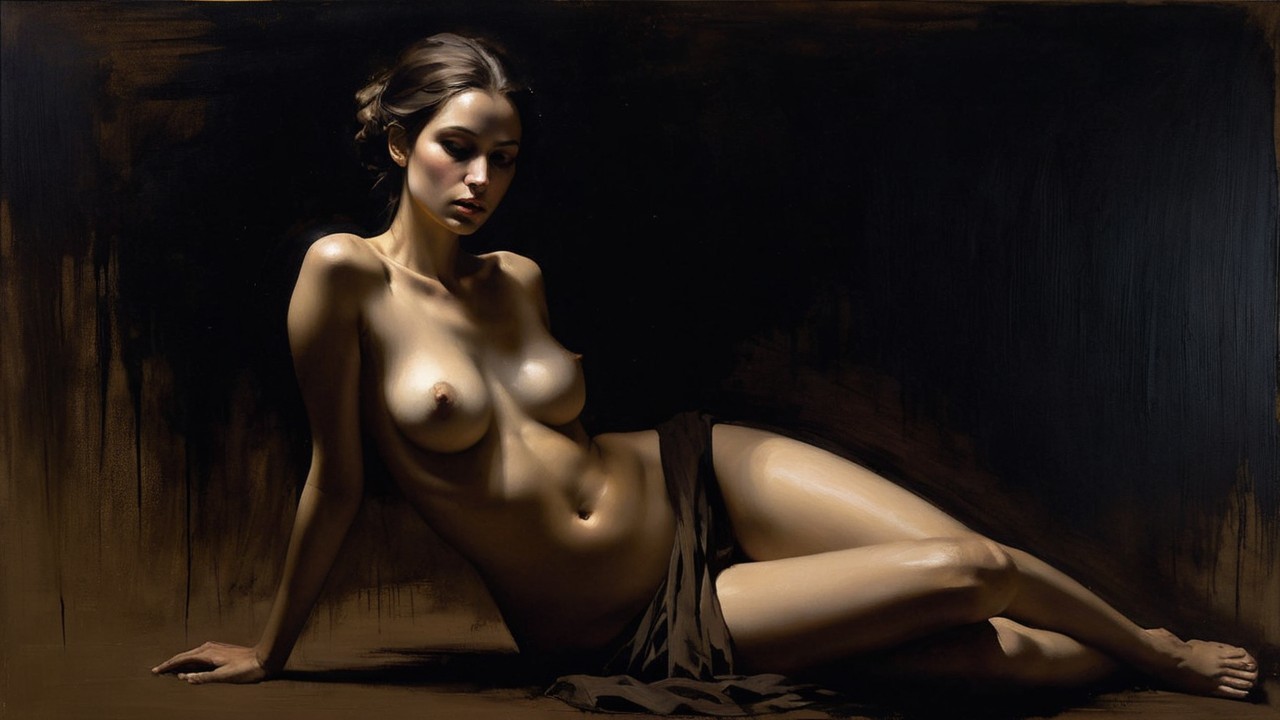Reclining Female Figure with Draped Fabric and Shadows