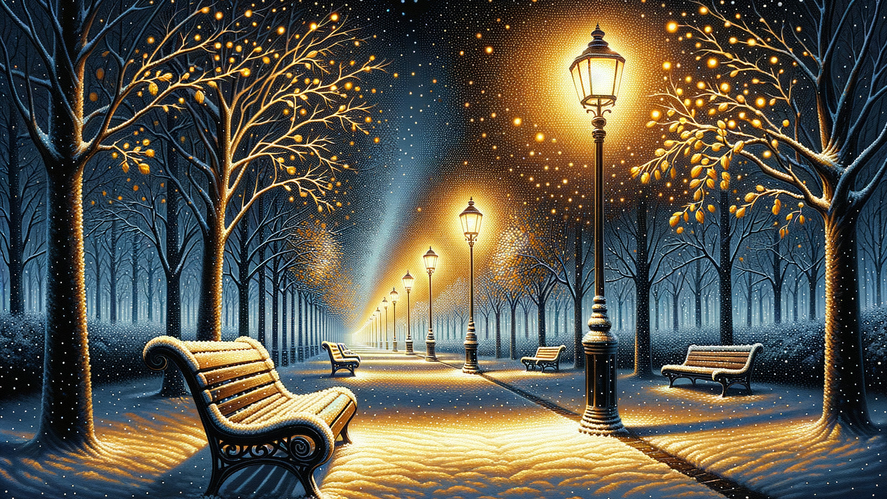 Serene Winter Scene in a Snow-Covered Park