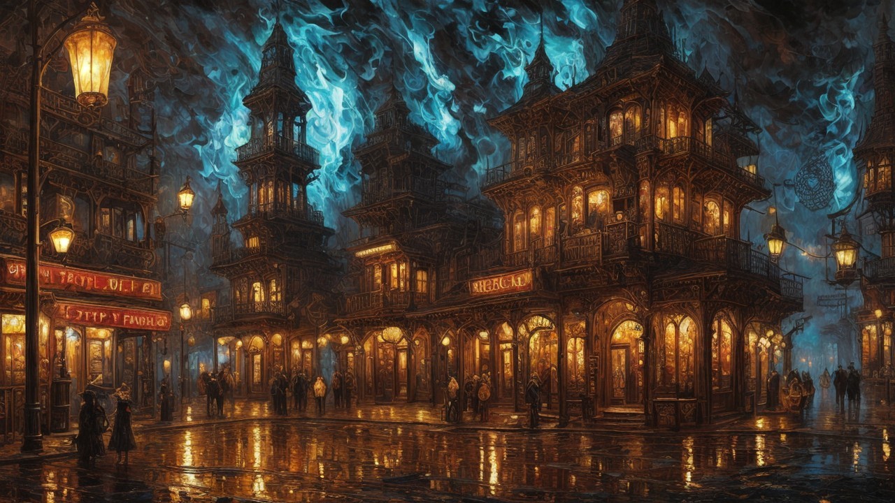 Atmospheric Street Scene with Vintage Buildings and Mist