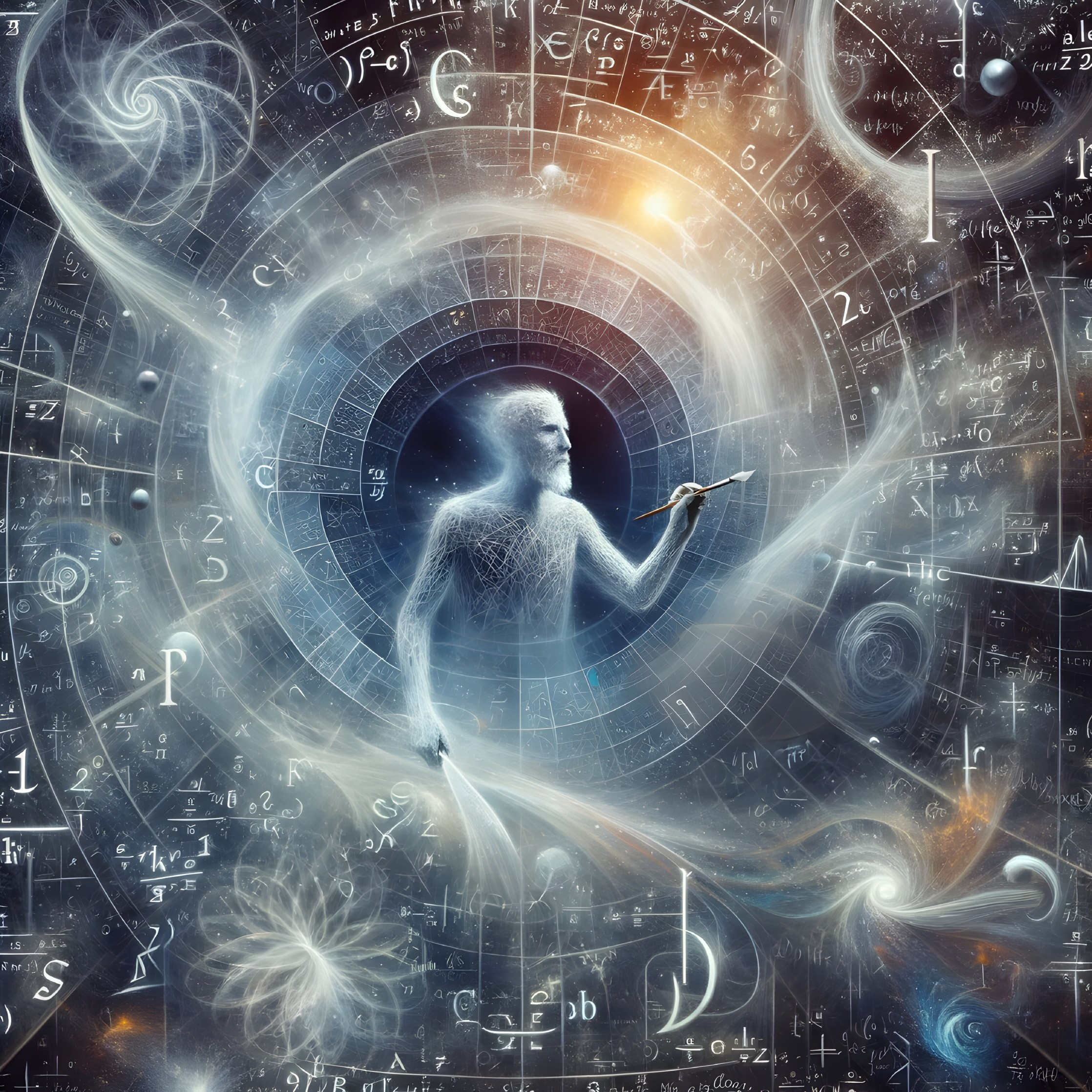 Cosmic Humanoid Amidst Galaxies and Symbols