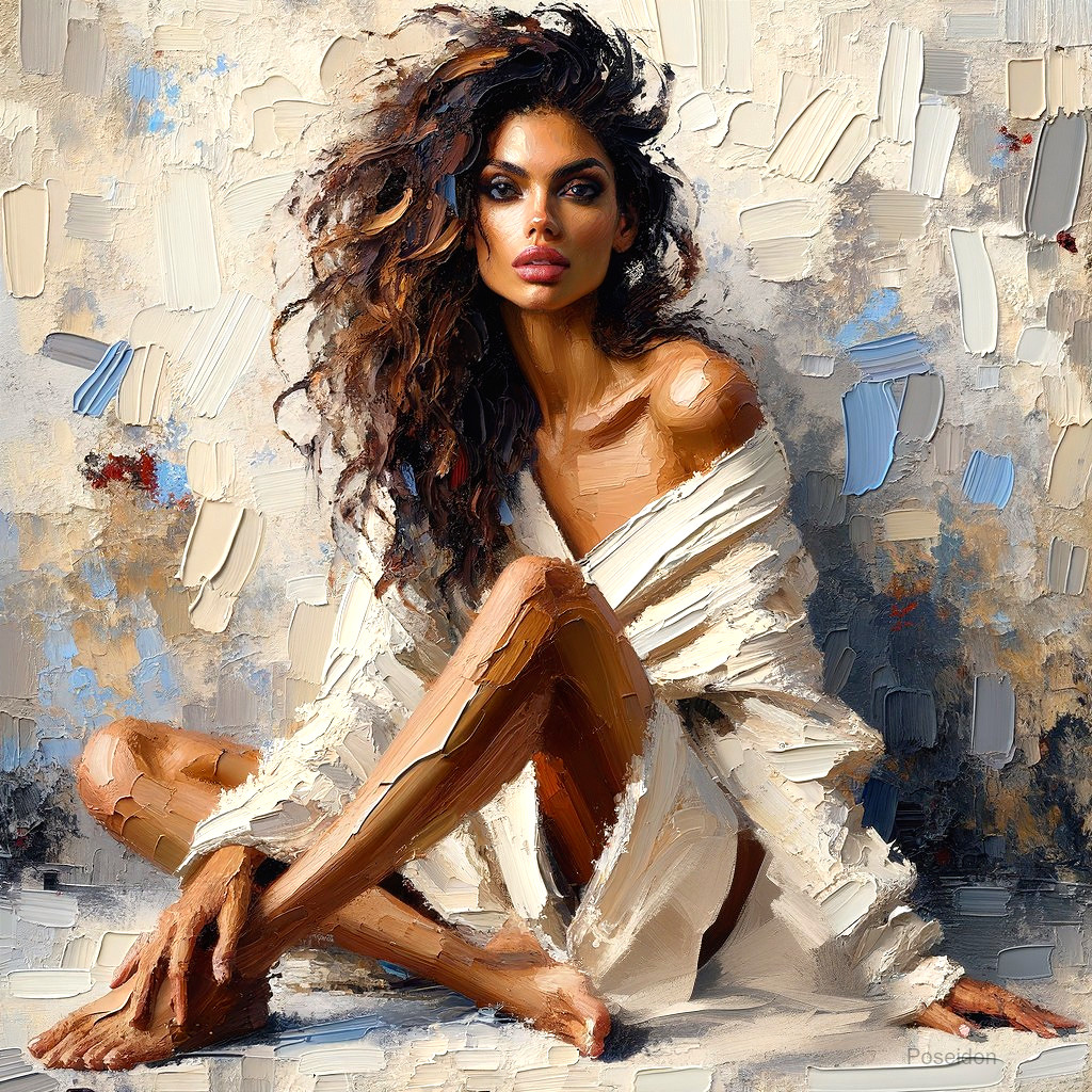 Portrait of a Woman with Long Hair and Elegant Garment