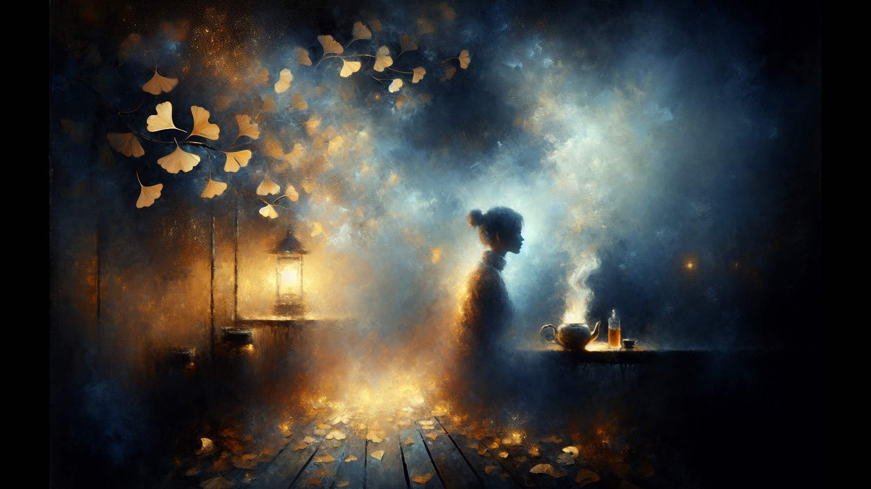 Silhouetted Figure in Dreamlike Autumn Scene