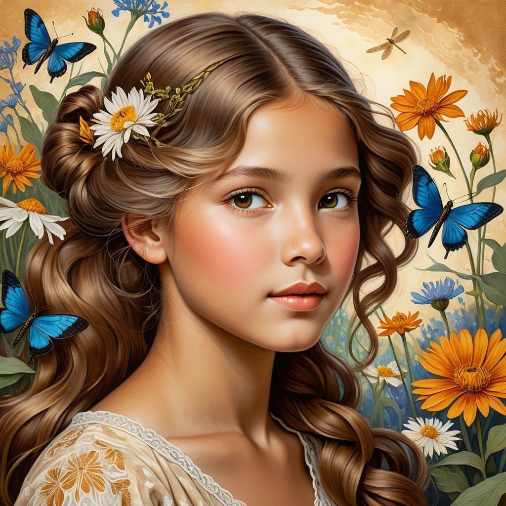 Portrait of a Young Girl Amid Colorful Wildflowers