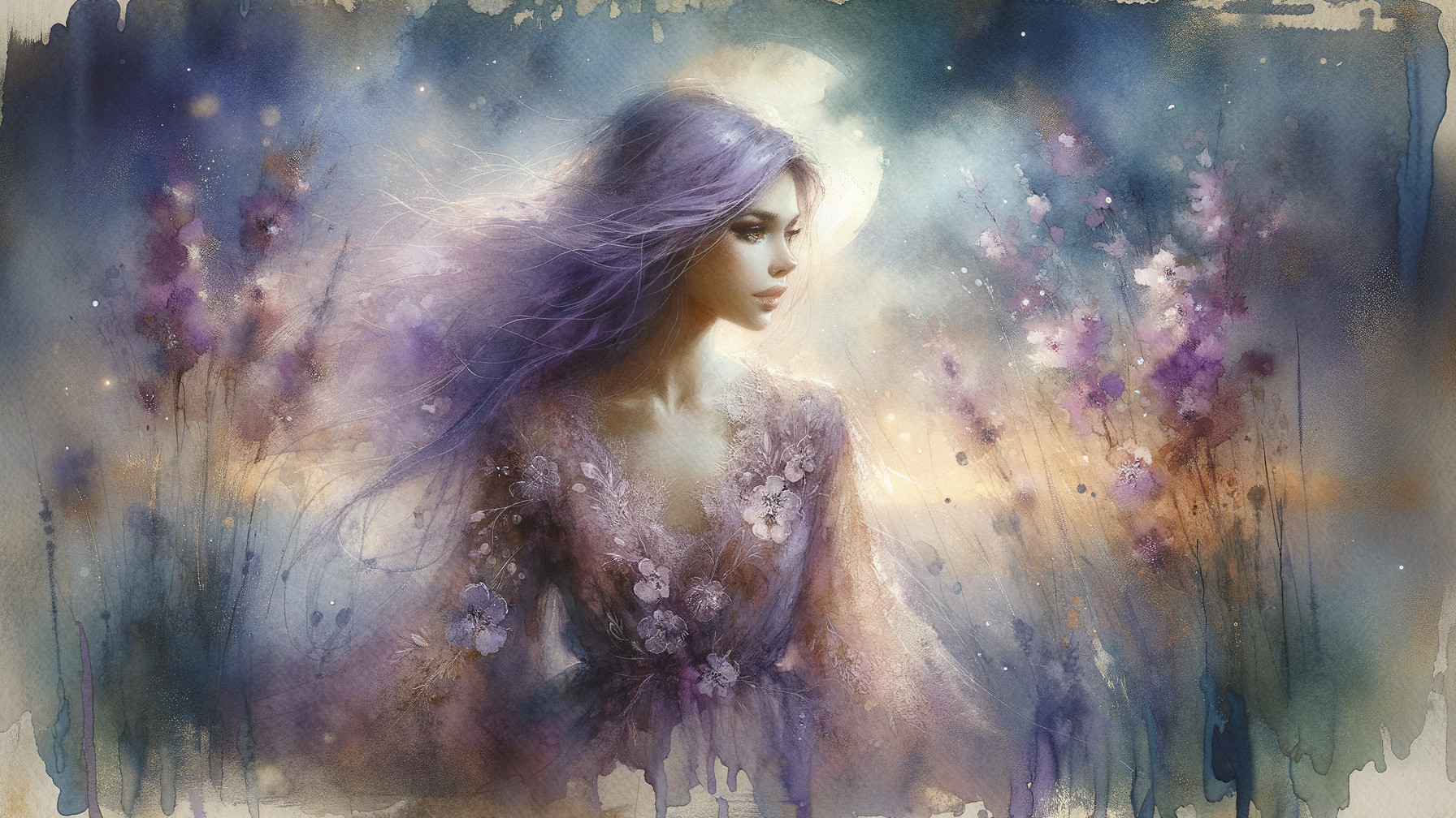 Dreamy Portrait of a Woman in Floral Gown