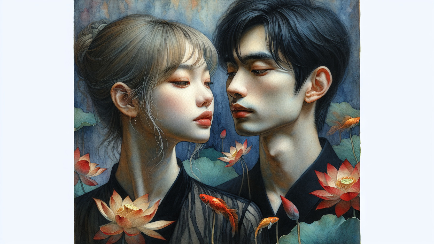 Romantic Anime Art of an Asian Couple in Detail