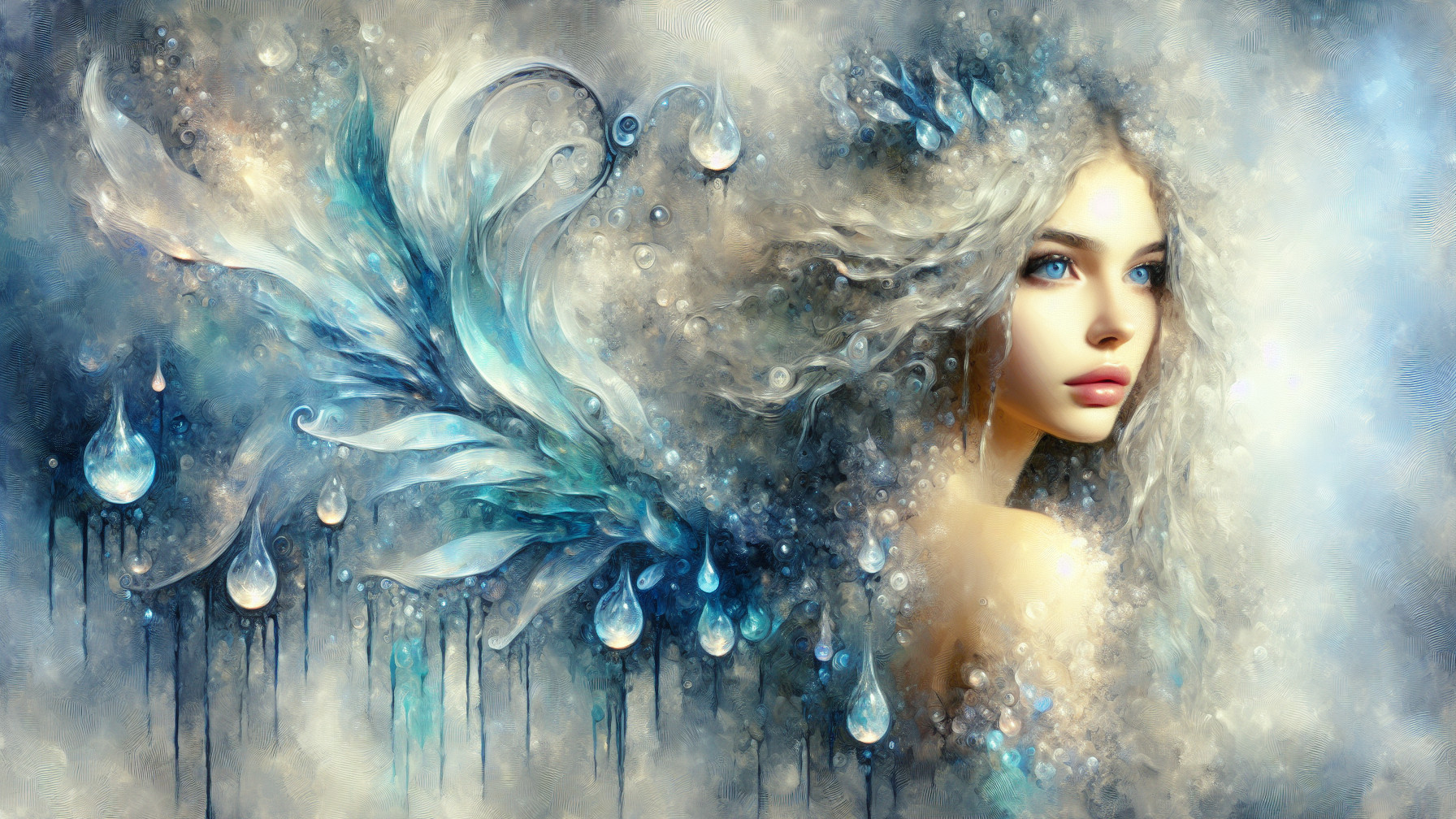 Mystical Portrait of a Young Woman with Silver Hair