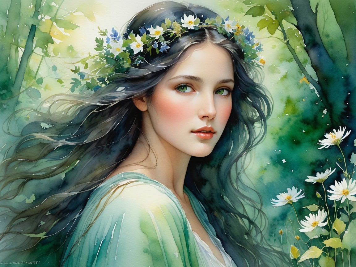 Serene Portrait of Young Woman in Floral Crown