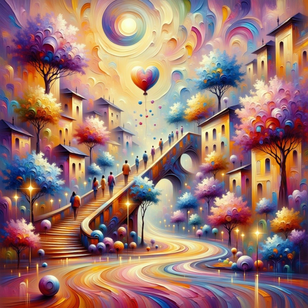 Vibrant Digital Neo-Impressionist Village Scene