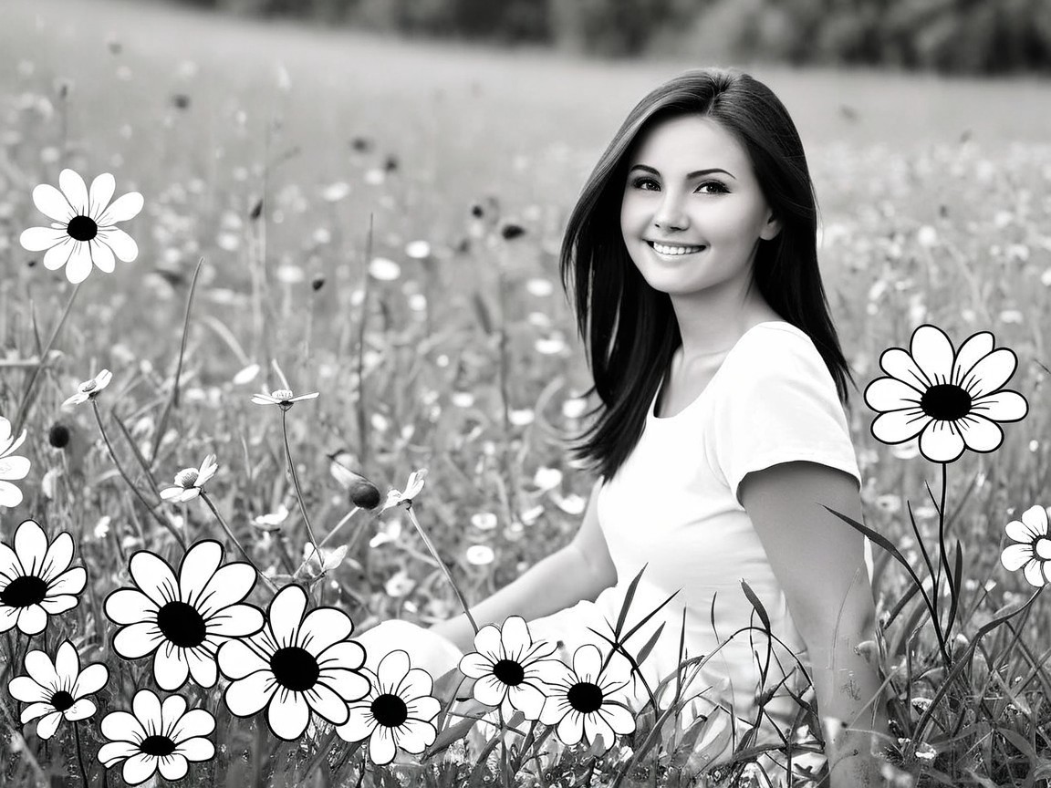 Young Woman in Vibrant Wildflower Field Scene