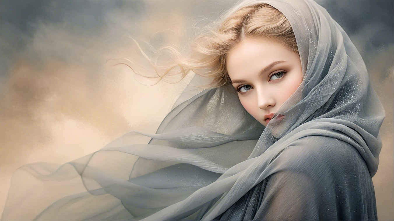 Ethereal Beauty of a Young Woman in Translucent Fabric