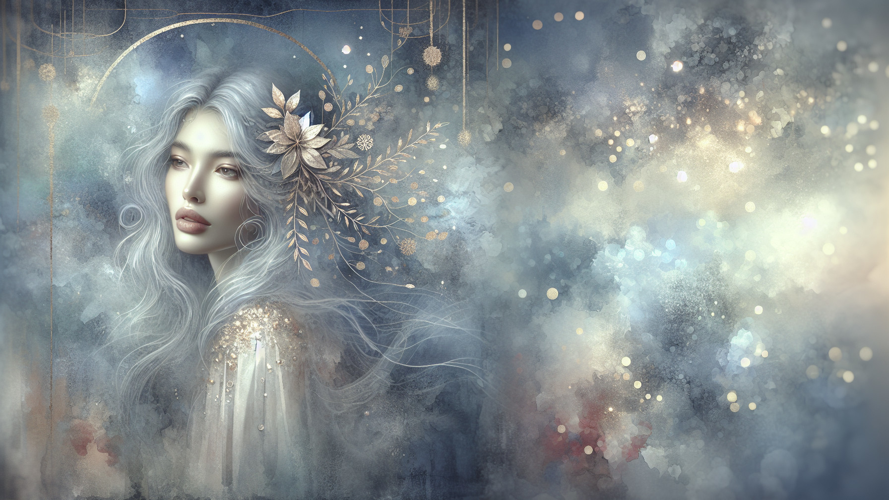 Ethereal Artwork of a Woman with Silver Hair