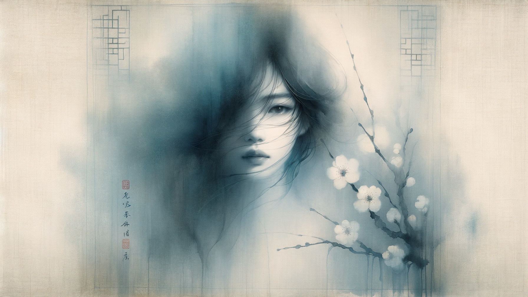 Ethereal Portrait of a Woman with Cherry Blossoms