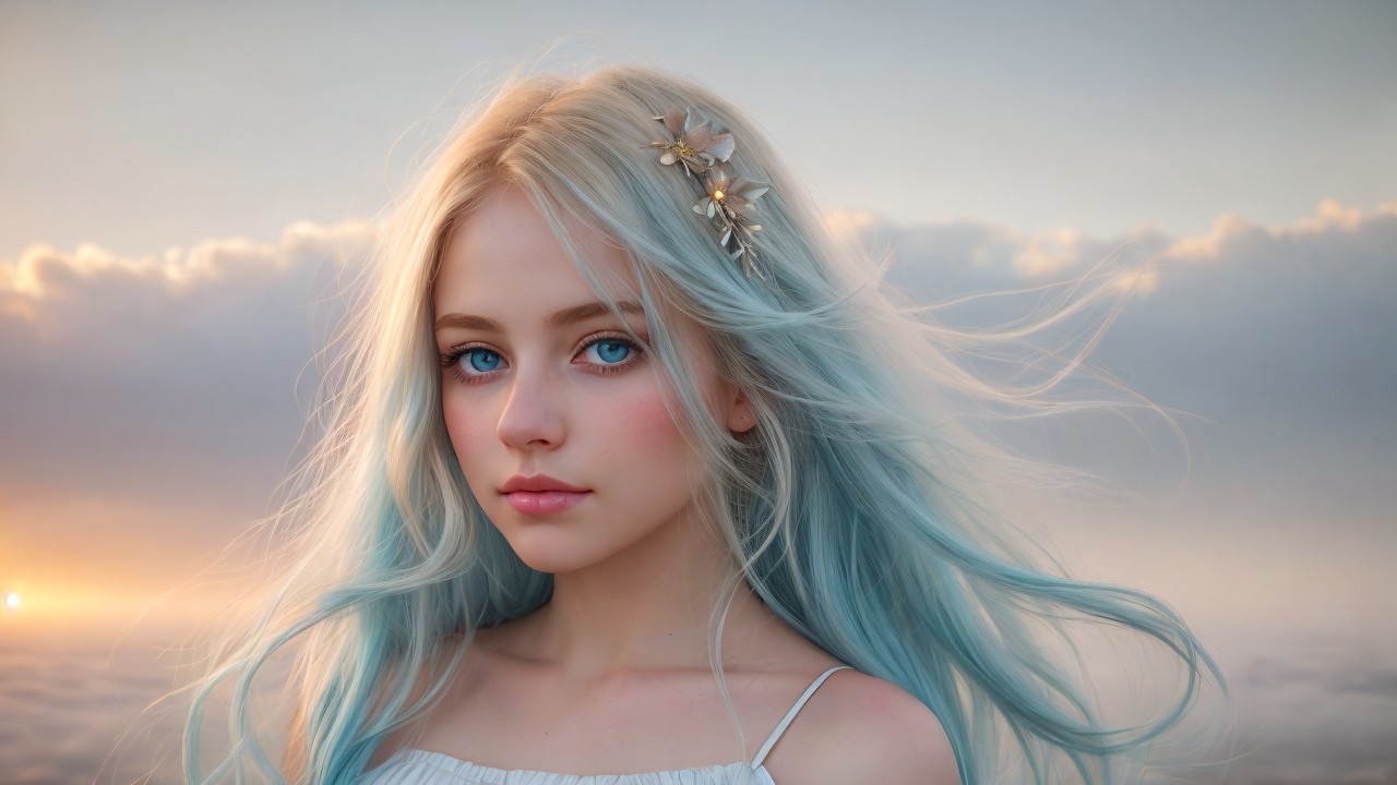 Young woman with ombre hair and serene expression